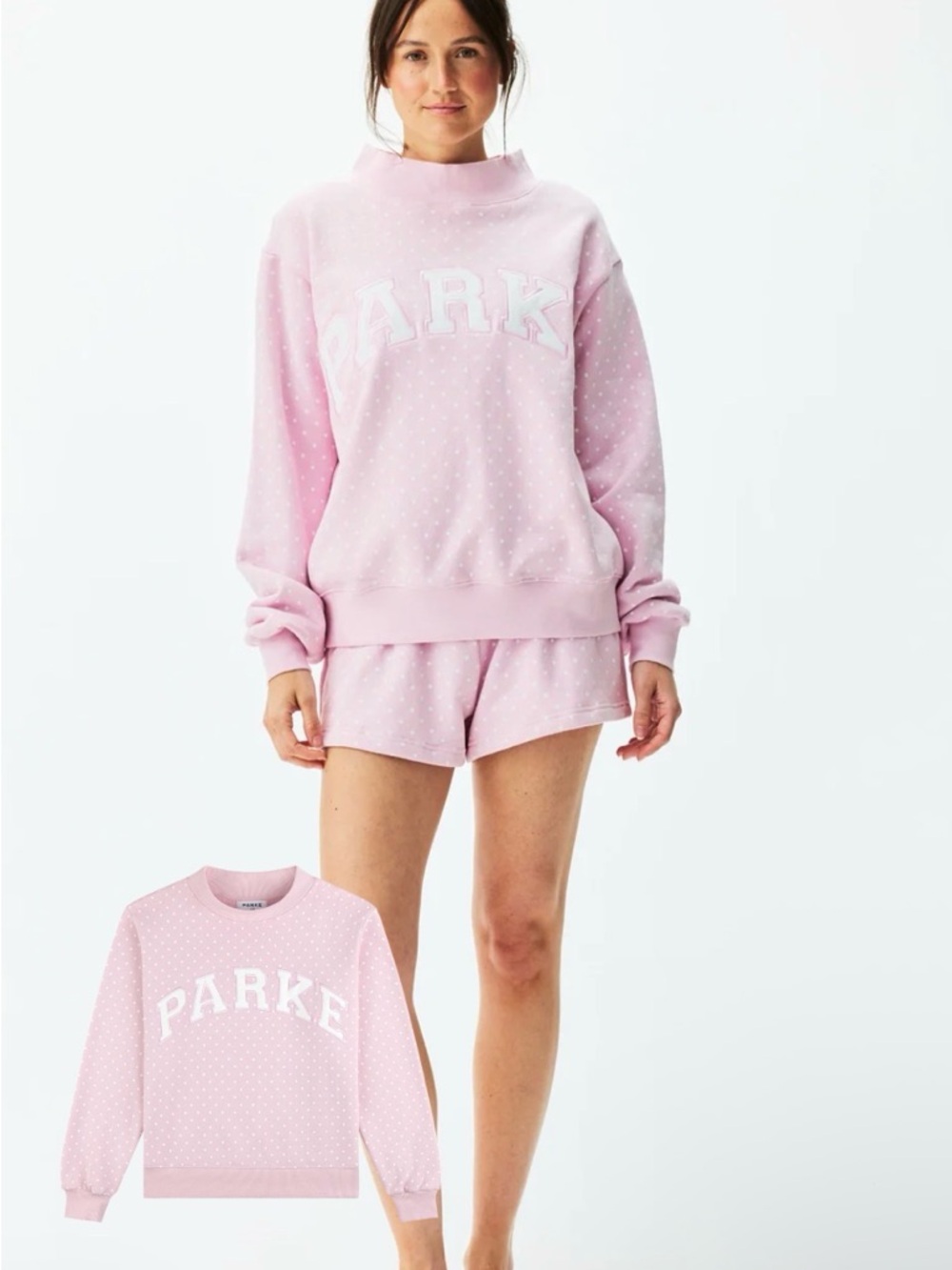 Brand New Parke Heritage Varsity Mockneck in Pink Polka Dot size L/XL